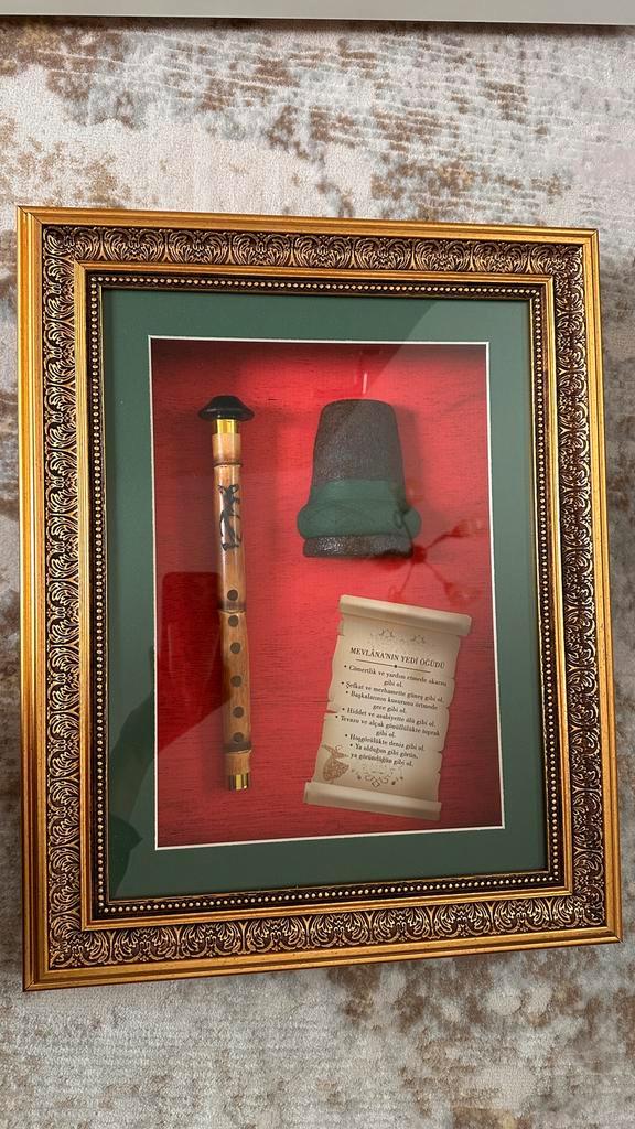Ingelijste Mevlana Set - Fluit, Hoed & Tekst, Antiek en Kunst, Kunst | Beelden en Houtsnijwerken, Ophalen