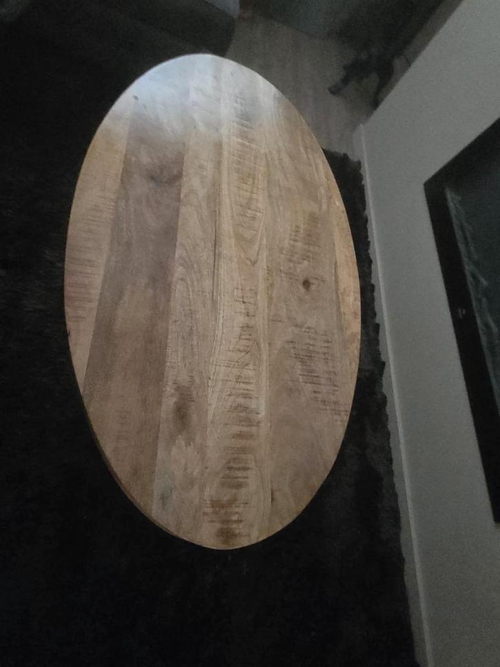 Salontafel, Huis en Inrichting, Tafels | Salontafels, Gebruikt, 50 tot 100 cm, 100 tot 150 cm, Ovaal, Overige houtsoorten, Metaal