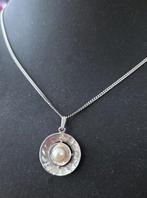 Zilveren (925) GEHAMERDE hanger PAREL + zilveren 925 ketting, Ophalen, Met hanger, Zo goed als nieuw, Zilver