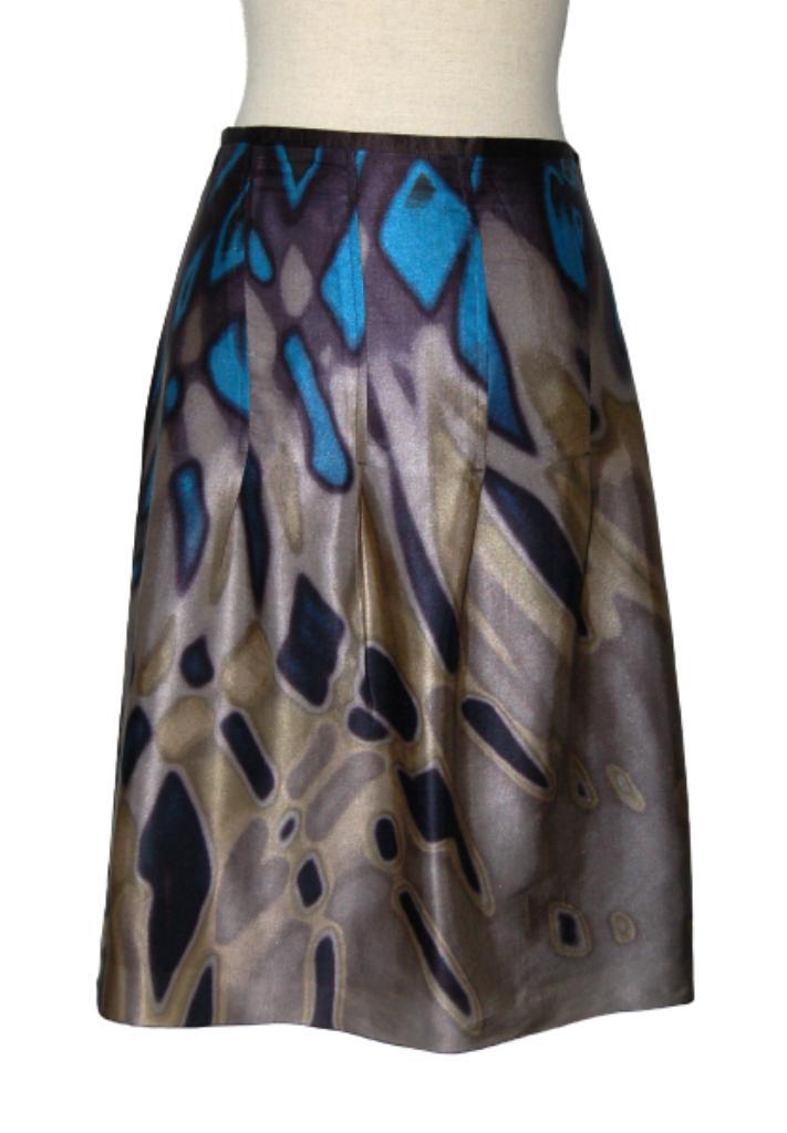 Summum zijde-mix rokje, rok, taupe/blauw, Mt. S, Kleding | Dames, Rokken, Zo goed als nieuw, Maat 36 (S), Overige kleuren, Knielengte