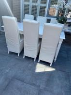 eettafel + 6 echte lederen stoelen, Ophalen, Gebruikt, 200 cm of meer, 50 tot 100 cm