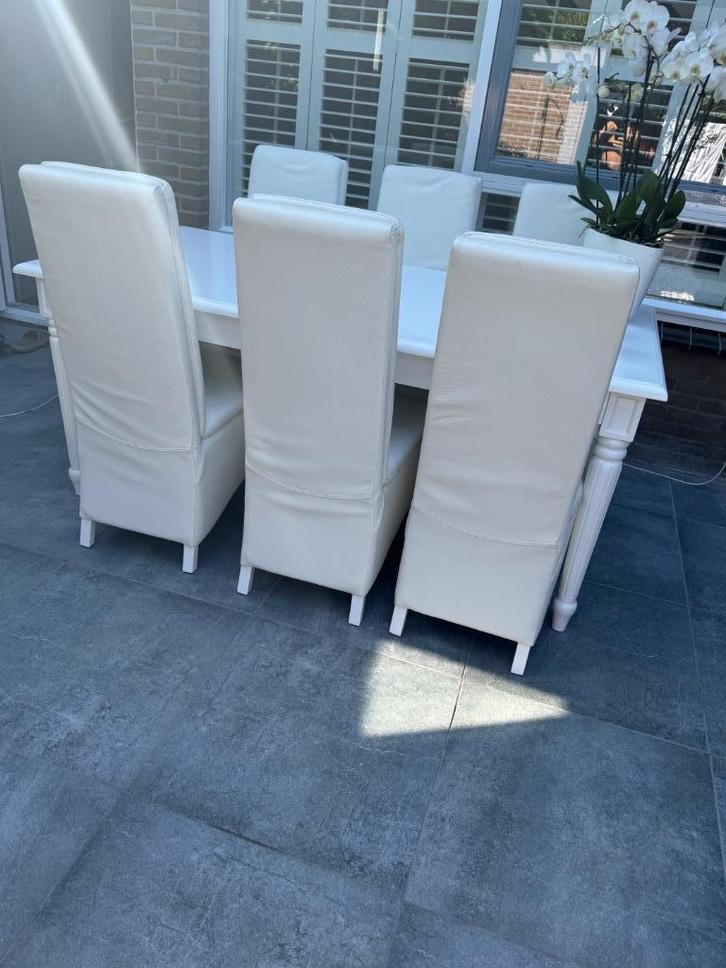 eettafel + 6 echte lederen stoelen, Huis en Inrichting, Tafels | Eettafels, Gebruikt, 50 tot 100 cm, 200 cm of meer, Vijf personen of meer
