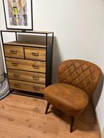 Moderne fauteuil – cognac bruin, retro/industrieel design, Ophalen, Zo goed als nieuw, 75 tot 100 cm, 50 tot 75 cm