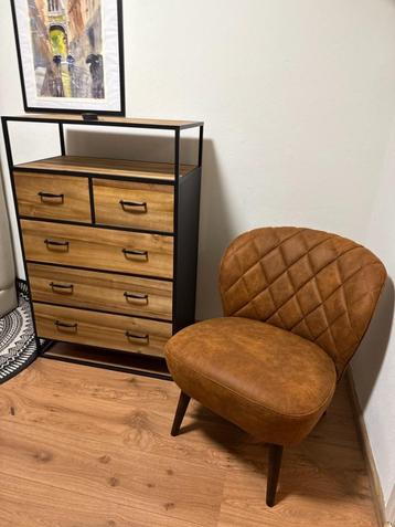 Moderne fauteuil – cognac bruin, retro/industrieel design beschikbaar voor biedingen