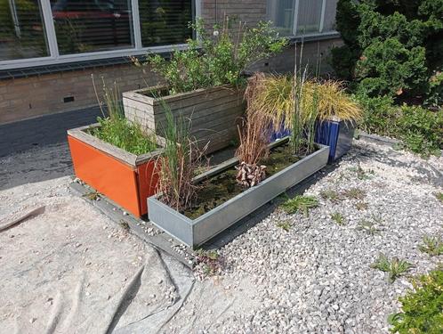 Bloembakken set uniek, Tuin en Terras, Bloembakken en Plantenbakken, Gebruikt, Hout, Tuin, 30 tot 60 cm, Minder dan 60 cm, Rechthoekig