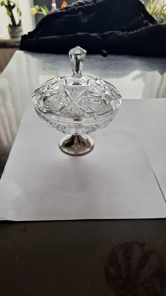 Bonbonschaaltje Glas met Zilveren Voet, Antiek en Kunst, Antiek | Glas en Kristal, Ophalen of Verzenden