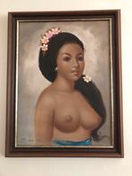 Olieverfschilderij van een Balinese vrouw, Antiek en Kunst, Kunst | Schilderijen | Klassiek, Ophalen of Verzenden