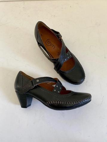 J313 Feyn maat 37/H leren pumps sandalen hak schoenen zwart beschikbaar voor biedingen