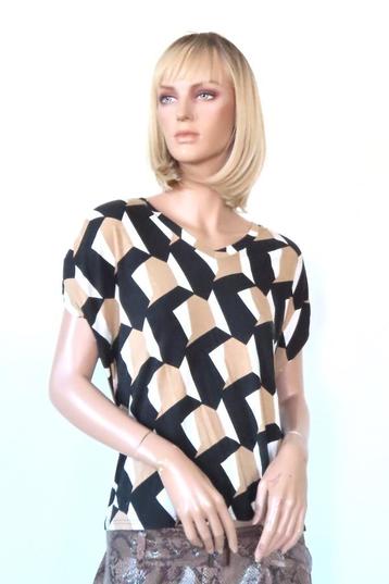 &CO WOMAN Beige/Wit/Zwarte Grafische Print Blouse S 36 beschikbaar voor biedingen
