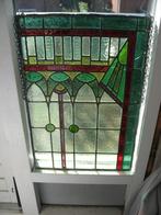 Antiek Mooi glas in lood paneel rood, groen, geel 69 x 47, Antiek en Kunst, Antiek | Glas en Kristal, Ophalen