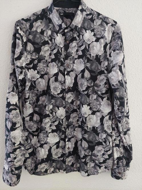 Overhemd l.mouw WE medium grijs/zwart katoen 1week Gedragen, Kleding | Heren, Overhemden, Zo goed als nieuw, Halswijdte 39/40 (M)