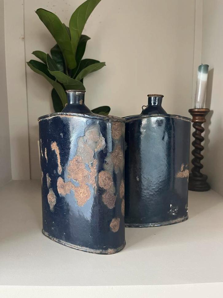 Vintage Militaire cobalt blue Waterfles emaille, Antiek en Kunst, Curiosa en Brocante, Ophalen of Verzenden