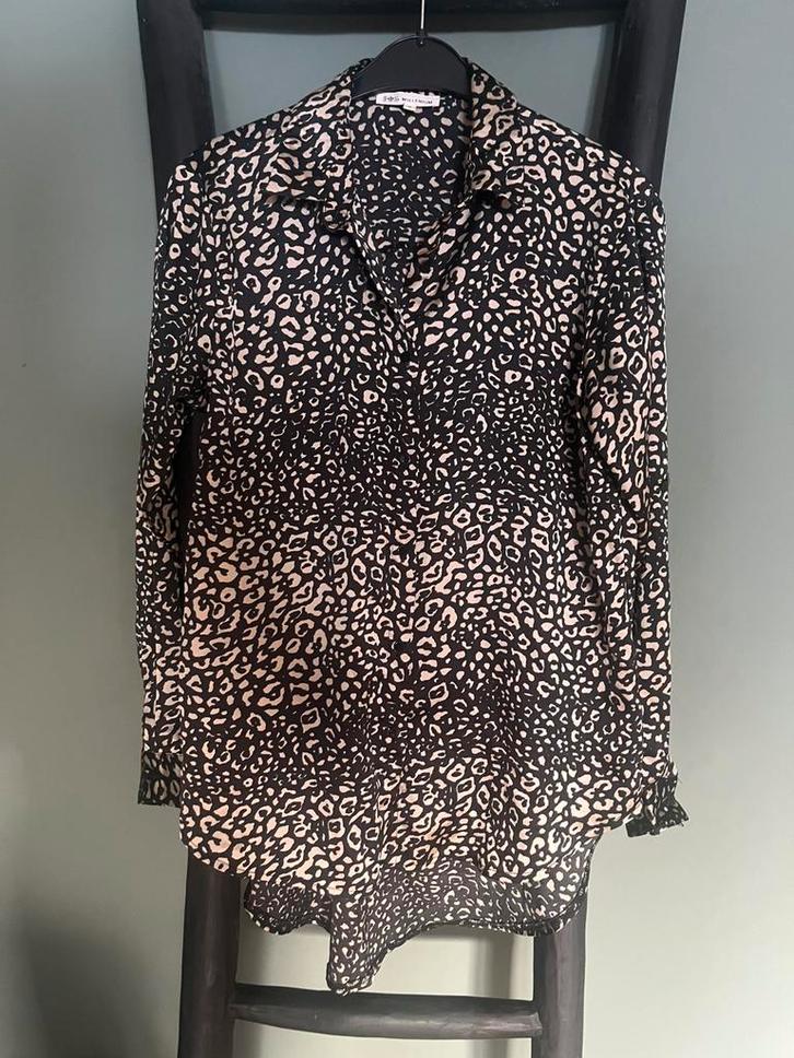 Panter luipaard blouse satijn look S blouses zwart crème, Kleding | Dames, Blouses en Tunieken, Zo goed als nieuw, Maat 36 (S)