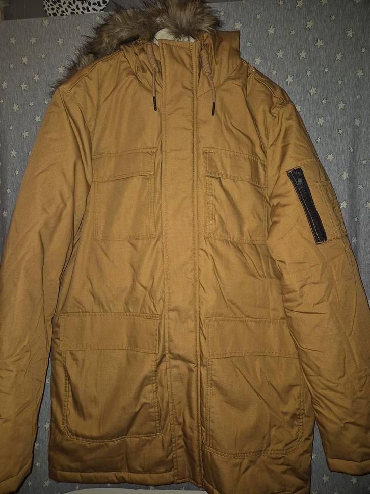 Winterjas met bontkraag - Maat S (eerder een M/L), Kleding | Heren, Jassen | Winter, Nieuw, Maat 52/54 (L), Bruin, Ophalen of Verzenden