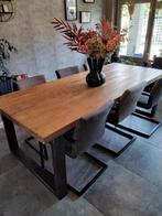 Mango houten eettafel met stalen voet, 2.40x1.00m, Ophalen, 200 cm of meer, Zo goed als nieuw, Vijf personen of meer