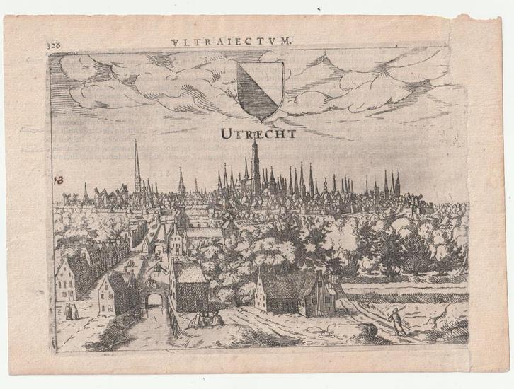 Gezicht op Utrecht VLTRAIECTVM. gravure gerestaureerd, Antiek en Kunst, Kunst | Etsen en Gravures, Verzenden