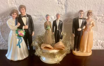 3 Antieke celluloid beeldjes van bruidspaartjes: Taarttopper beschikbaar voor biedingen