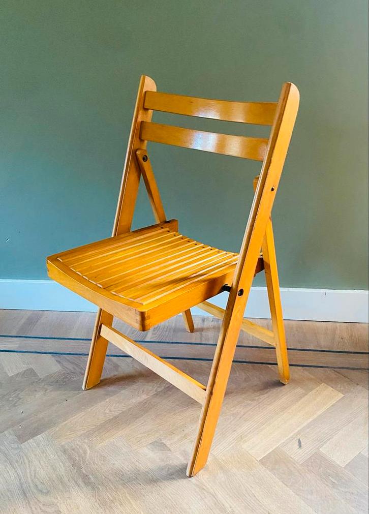 Vintage Houten Klapstoel, Huis en Inrichting, Stoelen, Gebruikt, Eén, Hout, Bruin, Ophalen