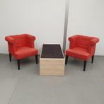 Set fauteuils rode stoffering + tafel