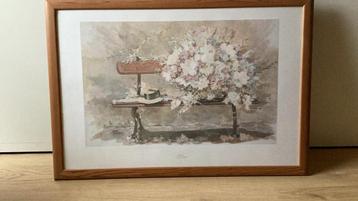 Prachtige ingelijste aquarel van een stilleven 100x70cm beschikbaar voor biedingen