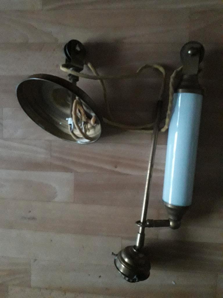 Verstelbare antieke plafondlamp met contra gewicht, Antiek, Gebruikt, Verzenden, Glas