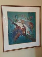 Batik stof schilderij in lijst paradijsvogels 64x62 cm, Ophalen of Verzenden