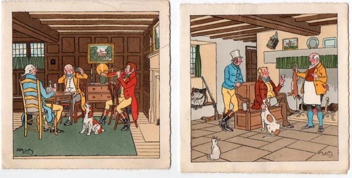 Oude menukaart tekening Harry Eliott jacht jagen jagers 1936, Verzamelen, Merken en Reclamevoorwerpen, Gebruikt, Overige typen