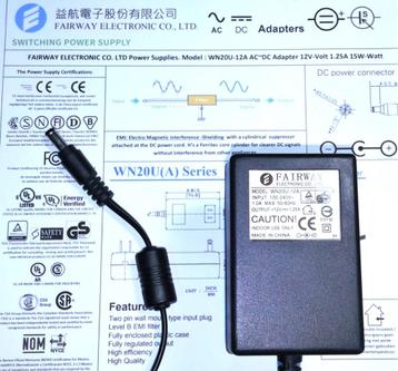 FAIRWAY WN20U-12A 12V 1.25A 20W Adapter Lader Goodmans DVD beschikbaar voor biedingen