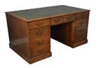Antiek eiken bureau met groen ingelegd leer, Antiek en Kunst, Antiek | Kantoor en Zakelijk, Ophalen