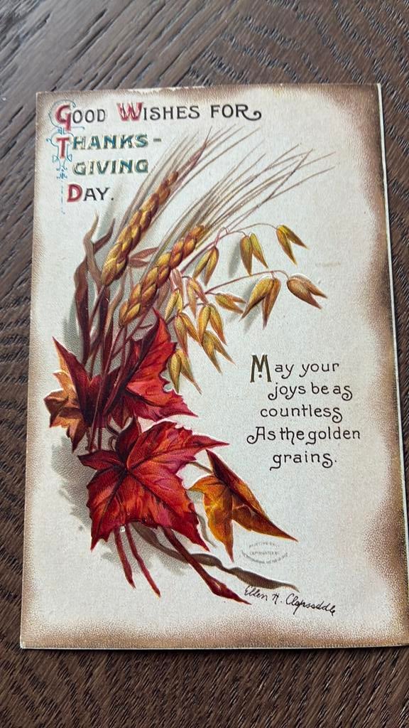 Thanksgiving. Reliëfkaart, korenaren, herfstbladeren, Ophalen of Verzenden, Voor 1920, Sterren en Beroemdheden