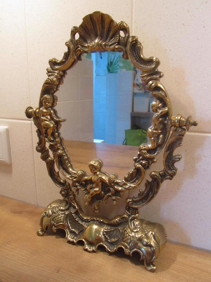 Spiegel tafelspiegel messing, Antiek en Kunst, Antiek | Koper en Brons, Koper, Ophalen of Verzenden