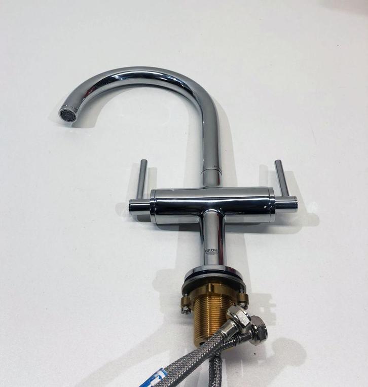 GROHE ATRIO WASTAFELKRAAN MET TWEEGREPEN L-SIZE (showmodel), Doe-het-zelf en Verbouw, Sanitair, Nieuw, Kraan, Chroom, Ophalen of Verzenden