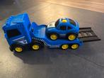 Blauwe auto truck /oplegger met politie auto, Kinderen en Baby's, Speelgoed | Speelgoedvoertuigen, Ophalen of Verzenden, Zo goed als nieuw