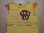 Leuk geel t-shirt met opdruk van pailletjes, glitters en tek, Ophalen of Verzenden, Gebruikt, Meisje, Shirt of Longsleeve