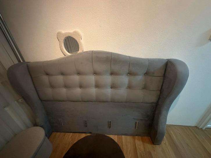 Grijze Stoffen Tweepersoons Bedombouw, Huis en Inrichting, Slaapkamer | Bedden, Zo goed als nieuw, Tweepersoons, 160 cm, 200 cm