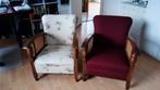 Twee vintage fauteuils met houten frame, Huis en Inrichting, Fauteuils, Ophalen, Gebruikt, Riet of Rotan, Vintage