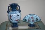 handbeschilderde aardewerk vaas en servethouder, Blauw, Aardewerk of Porselein, Nieuw, Ophalen of Verzenden