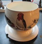 BLOEMPOT MET VOGELS+ ONDERBORD- P REGOUT -CARDINAL -1887-94, Antiek en Kunst, Antiek | Keramiek en Aardewerk, Ophalen of Verzenden