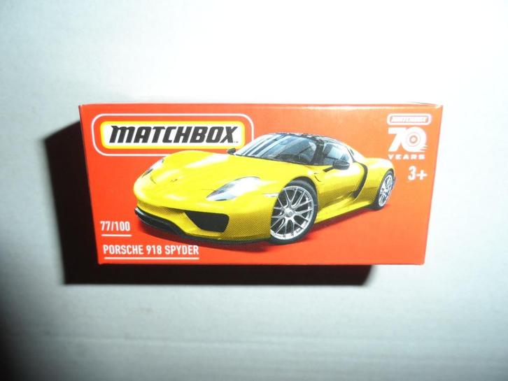 Matchbox Powergrabs - Porsche 918 Spyder (geel) 1:64, Hobby en Vrije tijd, Modelauto's | Overige schalen, Nieuw, Auto, Ophalen of Verzenden
