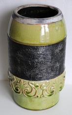 Grote decoratieve vintage vaas / pot groen zwart gedecoreerd, Gebruikt, Aardewerk of Porselein, Ophalen of Verzenden, Minder dan 50 cm