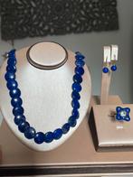 set 8 karaat goud , ring , ketting , oorbellen lapis lazuli, Ophalen of Verzenden, Zo goed als nieuw, Blauw, Goud