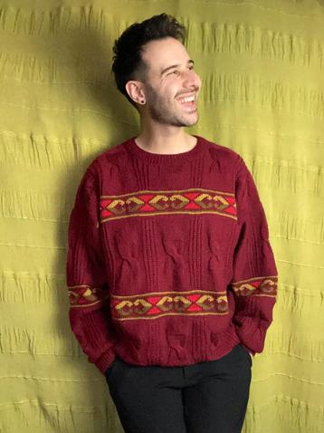 Vintage Coogi style trui / print / rood / knitwear M/medium beschikbaar voor biedingen