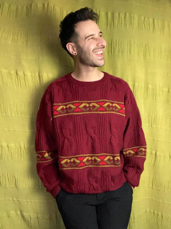 Vintage Coogi style trui / print / rood / knitwear M/medium, Kleding | Heren, Truien en Vesten, Gedragen, Maat 48/50 (M), Rood