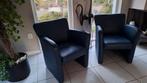 Twee blauwe lederen fauteuils, Huis en Inrichting, Fauteuils, Ophalen of Verzenden