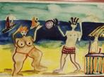 Origineel Jacob Kanbier  Gesigneerd  Acryl op papier ingelij, Ophalen