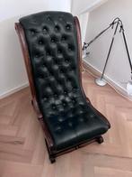 Vintage chesterfield leren fauteuil, Huis en Inrichting, Stoelen, Ophalen, Gebruikt, Blauw, Chesterfield