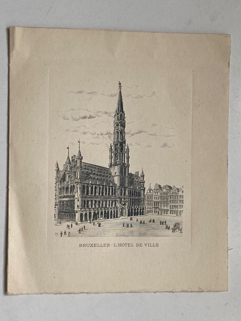 Prent Stadhuis van Brussel, Verzamelen, Foto's en Prenten, Ophalen of Verzenden, Voor 1940, Zo goed als nieuw