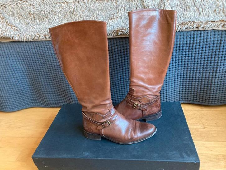 Cognac leren dameslaarzen Floris van Bommel, Kleding | Dames, Schoenen, Gedragen, Hoge laarzen, Bruin, Verzenden