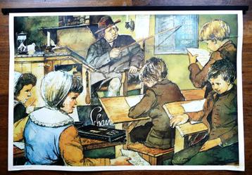 Oude schoolplaat met een zeer oud schooltje uit 1750 beschikbaar voor biedingen