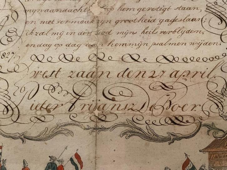 wensprent West-Zaan 1827 Pieter Arijansz de Boer volkskunst, Antiek en Kunst, Antiek | Overige Antiek, Ophalen of Verzenden